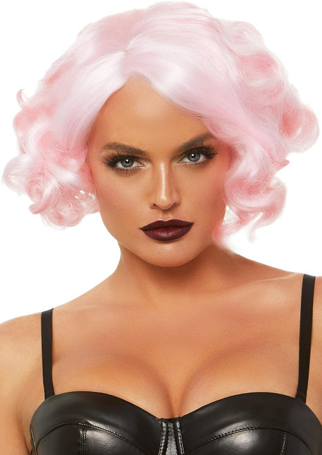 Pastel Curly Bob Wig Short Pink Fancy Dress Up Halloween Adult Costume Accessory