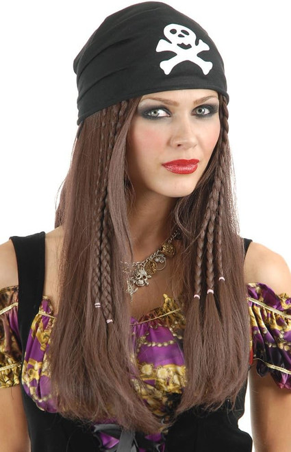 Braided Pirate Wig Caribbean Brown Dress Up Halloween Adult Costume Accessory