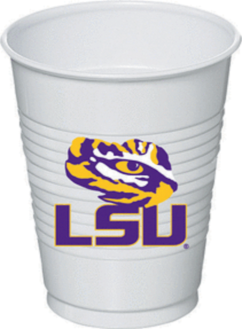 LSU Tigers White NCAA University College Sports Party 16 oz. Plastic Cups