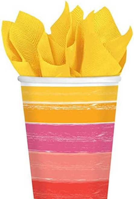 Summer Shells Pink & Orange Tropical Luau Theme Party Bulk 9 oz. Paper Cups