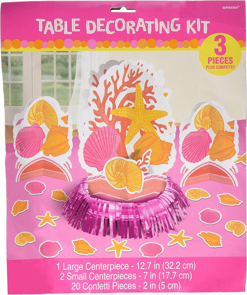 Summer Shells Pink & Orange Tropical Luau Theme Party Table Decorating Kit