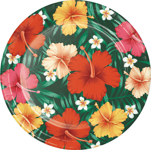 Tropical Flowers Floral Beach Summer Luau Theme Party 9" Paper Dinner Plates