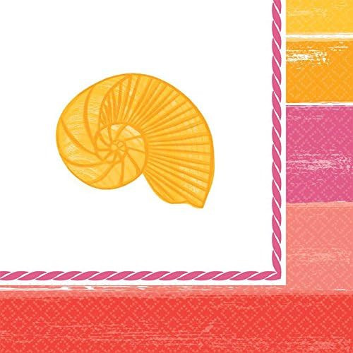 Summer Shells Pink & Orange Tropical Luau Theme Party Paper Luncheon Napkins