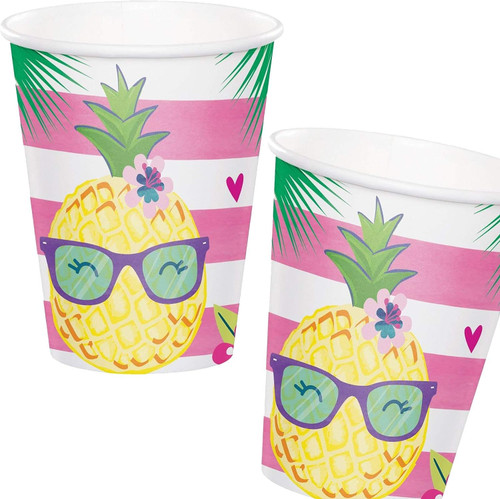 Pineapple 'N Friends Tropical Beach Summer Luau Theme Party 9 oz. Paper Cups