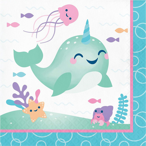 Narwhal Party Whale Sea Animal Summer Luau Theme Party Paper Luncheon Napkins