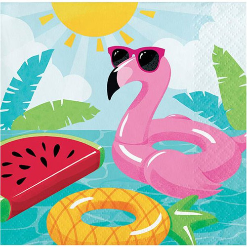 Pool Floats Summer Luau Beach Flamingo Theme Party Paper Beverage Napkins