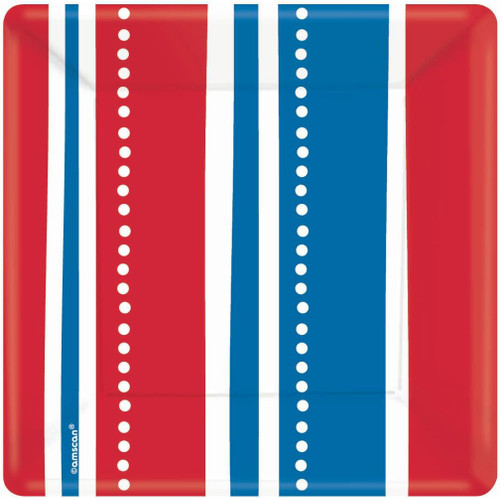 American Summer Stripes July 4th USA Holiday Pool Party 7" Square Dessert Plates