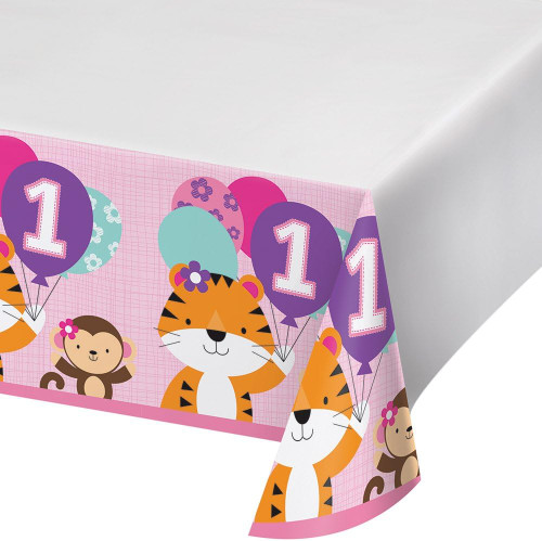 One is Fun Girl Jungle Animals 1st Birthday Party Decoration Plastic Tablecover