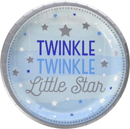 One Little Star Boy Blue Twinkle Cute 1st Birthday Party 7" Paper Dessert Plates