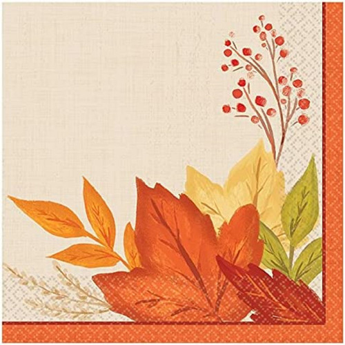 Fall Foliage Autumn Leaves Thanksgiving Holiday Theme Party Beverage Napkins
