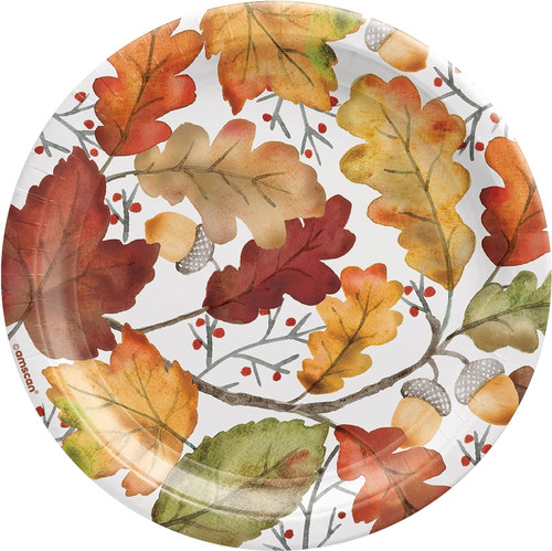 Nature's Harvest Autumn Leaves Fall Thanksgiving Holiday Party 7" Dessert Plates