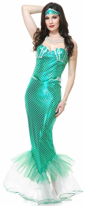 Emerald Mermaid Fantasy Green Fancy Dress Up Halloween Sexy Adult Costume