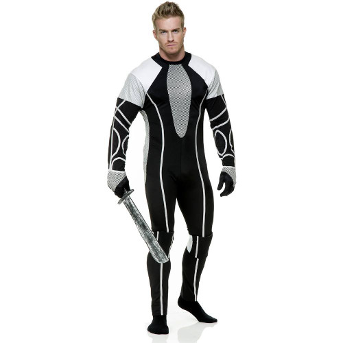 Survivor Jumpsuit Games Warrior Hunger Fancy Dress Halloween Mens Adult Costume