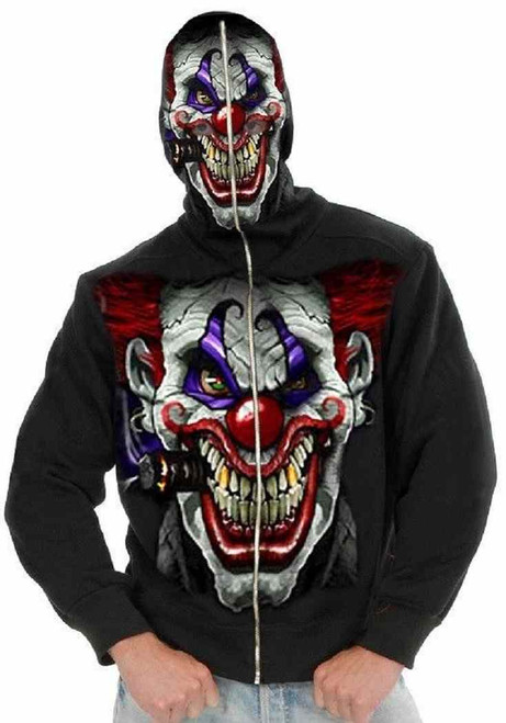 Men's Evil Clown Hoodie Killer Sweatshirt Fancy Dress Up Halloween Adult Costume