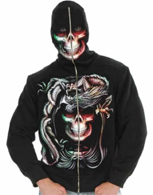 Serpent Skull Hoodie Skeleton Fancy Dress Up Halloween Adult Costume Accessory