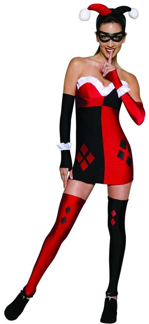 Harley Quinn Red Black DC Superhero Fancy Dress Up Halloween Sexy Adult Costume