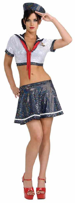 Ahoy Matey Sequin Sailor Navy Girl Fancy Dress Up Halloween Sexy Adult Costume