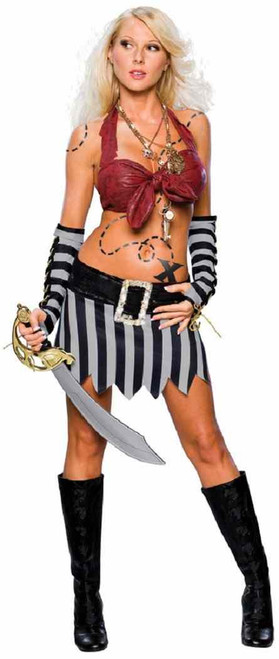 Caribbean Treasure Pirate Wench Girl Fancy Dress Up Halloween Sexy Adult Costume