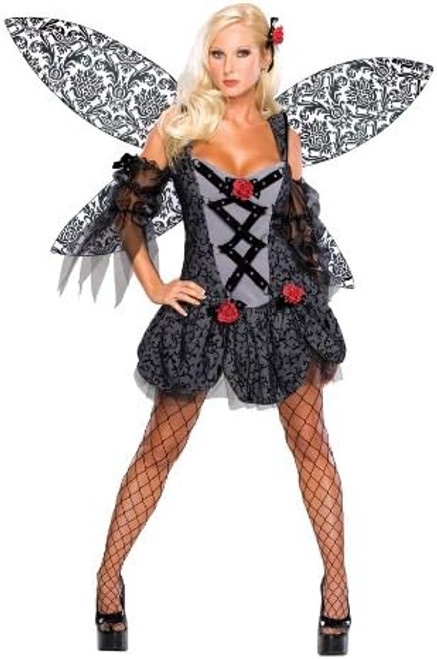 Fairy Spoiled Gothic Dark Pixie Fancy Dress Halloween Sexy Adult Costume w/Wings