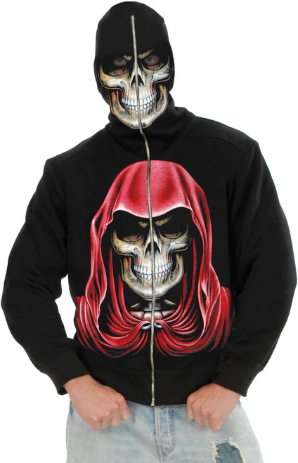 Men's Evil Empire Skull Hoodie Gothic Black Sweatshirt Halloween Adult Costume