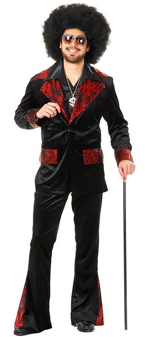 Whiskey River Mac Daddy Pimp Suit Black Red Fancy Dress Halloween Adult Costume