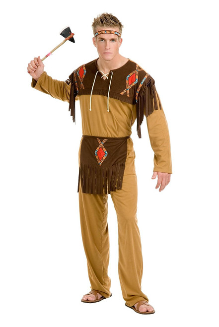 Indian Brave Native American Man Warrior Fancy Dress Up Halloween Adult Costume