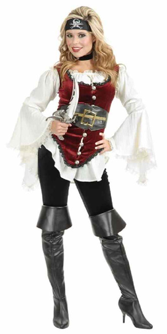 Pirate Lady Blouse White Shirt Caribbean Fancy Dress Halloween Costume Accessory