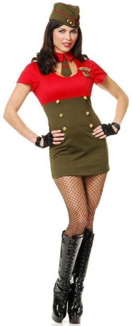 WWII Army Babe 40's Retro Pin Up Military Fancy Dress Halloween Adult Costume