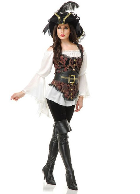 Pirate Lady Caribbean Wench Captain Fancy Dress Up Halloween Adult Costume