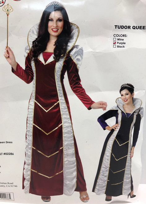 Tudor Queen Medieval Renaissance Purple Fancy Dress Up Halloween Adult Costume