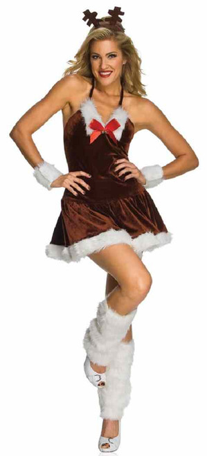 Festive Reindeer Rudolph Fancy Dress Christmas Halloween Sexy Adult Costume