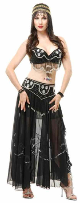 Belle Dancer Bra Black Silver Arabian Harem Girl Belly Halloween Adult Costume