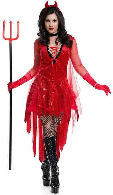 Red Hot Devil Girl Demon Satan Evil Fancy Dress Up Halloween Sexy Adult Costume