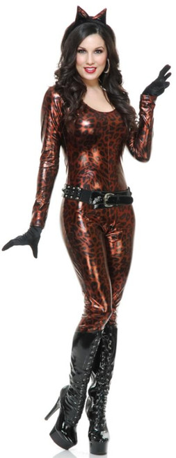 Leopard Cutie Catsuit Bronze Wild Cat Fancy Dress Halloween Sexy Adult Costume