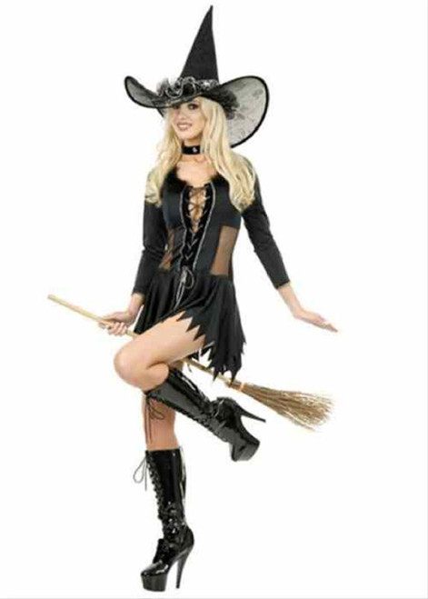 Wicked Witch Black Gothic Sorceress Dress Up Halloween Sexy Adult Costume