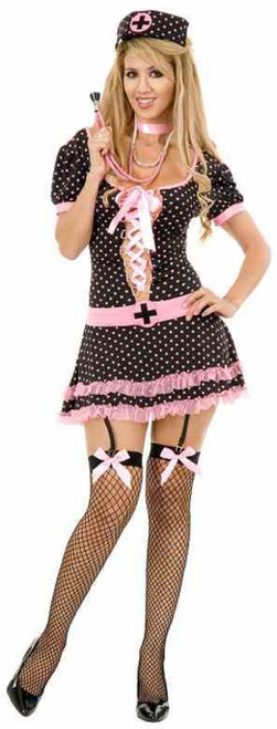 Midnight Nurse Outfit Black Pink Fancy Dress Up Halloween Sexy Adult Costume
