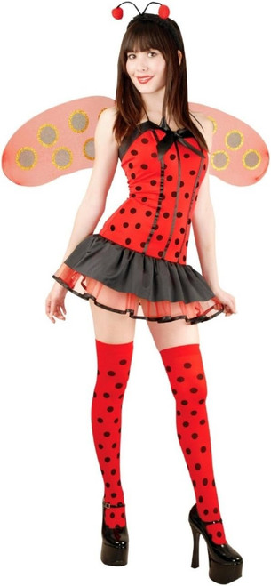 Lady Bug Hottie Insect Animal Red Dress Up Halloween Sexy Adult Costume w/ Wings