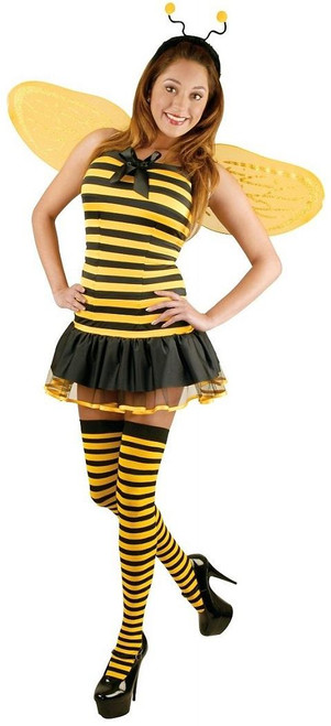 Honey Bee Striped Bumble Animal Insect Fancy Dress Halloween Sexy Adult Costume