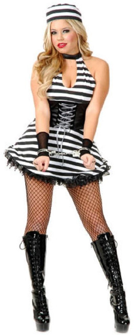 Miss Detained Convict Prisoner Girl Fancy Dress Up Halloween Sexy Adult Costume