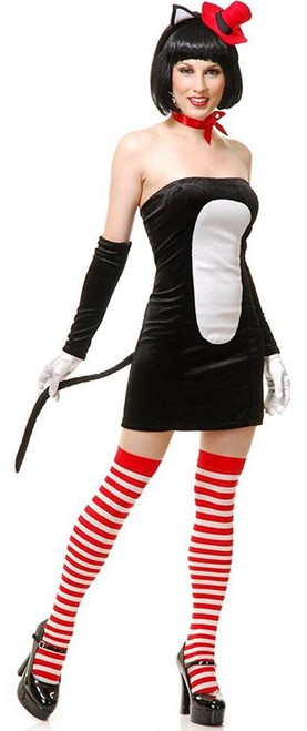 Sexy Kitty Cat Hat Animal Black White Fancy Dress Up Halloween Adult Costume