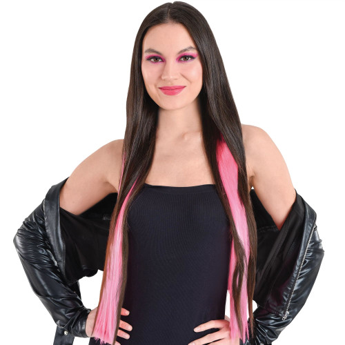 Neon Pink Hair Extensions Suit Yourself Fancy Dress Halloween Costume Accessory