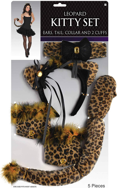 Leopard Kitty Set Animal Cat Fancy Dress Up Halloween Adult Costume Accessory
