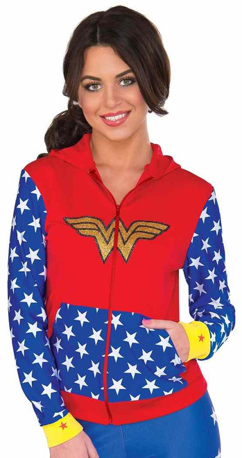 Wonder Woman Fitted Hoodie DC Superhero Fancy Dress Halloween Adult Costume