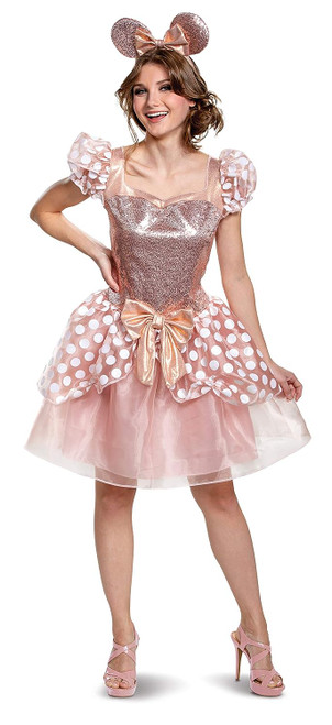 Minnie Mouse Rose Gold Deluxe Disney Fancy Dress Up Halloween Adult Costume