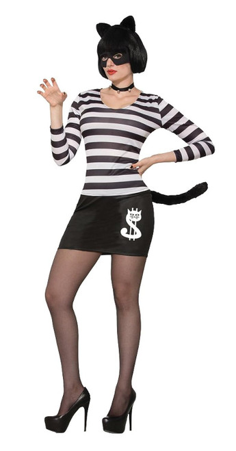 Cat Burglar Cops Robbers Striped Animal Fancy Dress Up Halloween Adult Costume