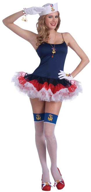 Lady in the Navy Slip Dress Sailor Girl Fancy Dress Halloween Sexy Adult Costume