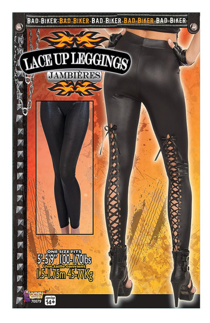 Lace-Up Leggings Bad Biker Black Fancy Dress Halloween Adult Costume Accessory