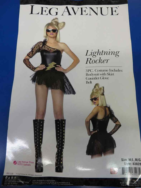 3 pc. Lightning Rocker Lady Gaga Black Fancy Dress Halloween Sexy Adult Costume