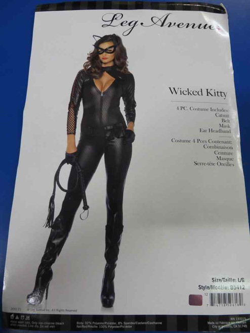 Wicked Kitty Cat Catwoman Black Catsuit Fancy Dress Halloween Sexy Adult Costume