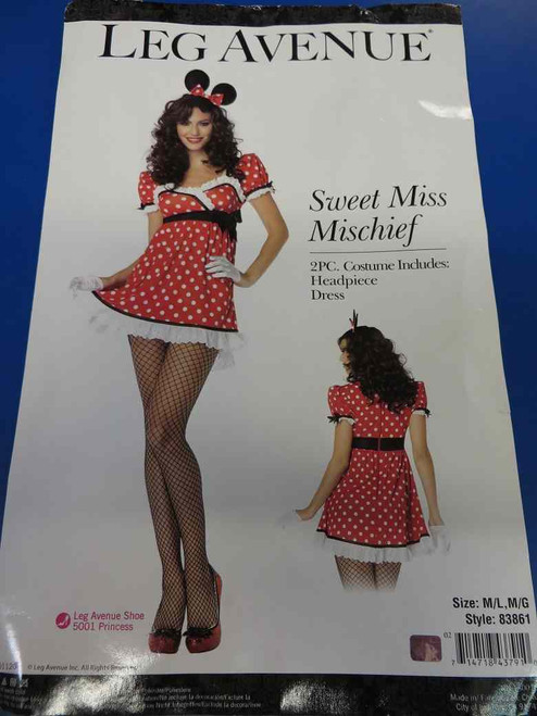 Sweet Miss Mischief Minnie Mouse Polka Dot Dress Up Halloween Sexy Adult Costume